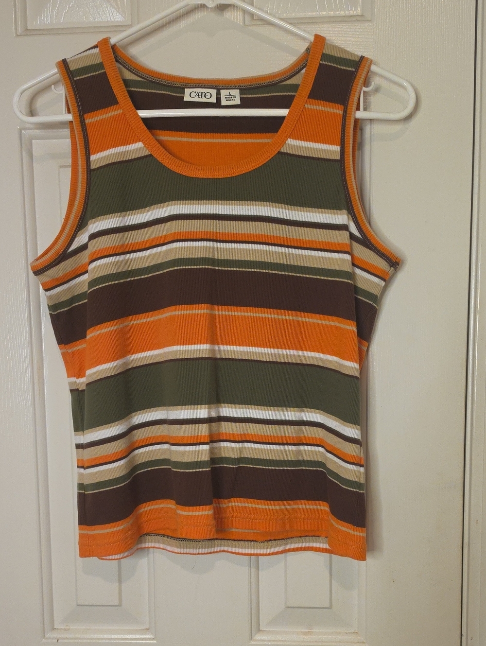 Cato Orange, Olive & Brown Striped Tank Top